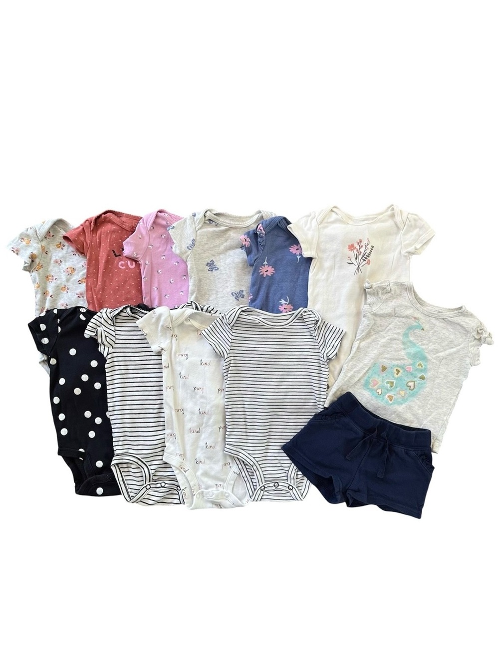 Baby Girls 6 Months Clothes Lot 12 Pc Bodysuits Shirt Shorts Summer